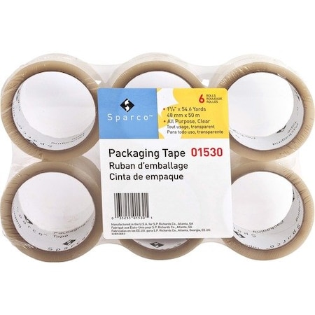 Sparco Packaging Tape Roll, 1.9 mil, 2inx55 Yards, 3 Clear, 36PK SPR01530